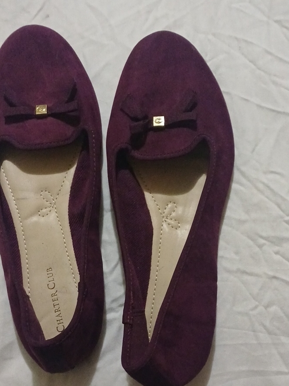 Charter Club Plum Suede Bow Ballet Flats